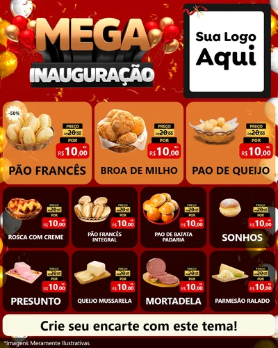 Modelo de Rede Social para Feed Instagram com o tema Mega Inauguração para Padaria