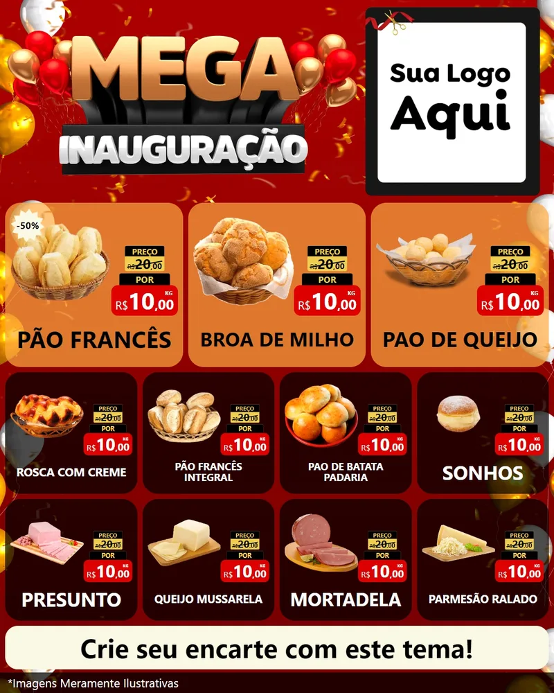 Modelo de Rede Social para Feed Instagram com o tema Mega Inauguração para Padaria