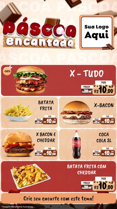 Modelo de TV para TV Vertical com o tema Páscoa Encantada para Hamburgueria