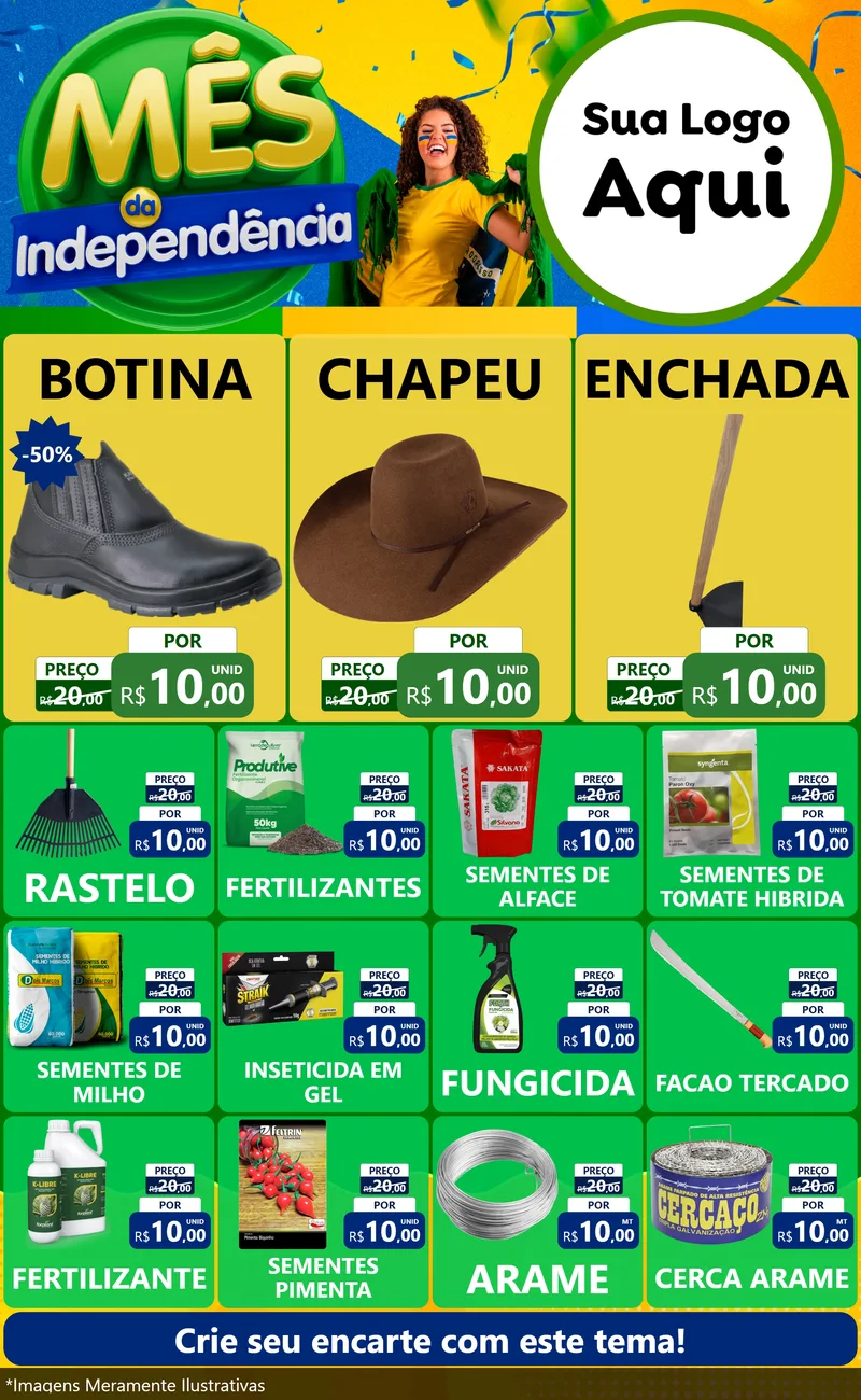 Modelo de Encarte para Encarte Grande com o tema Mês da Independência para Agropecuária