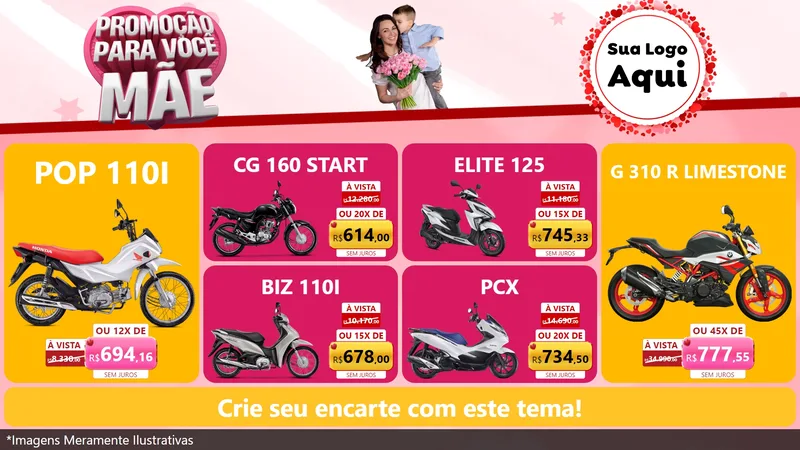 Modelo de TV para TV Horizontal com o tema Promoção Para Você Mãe para Concessionaria de Motos