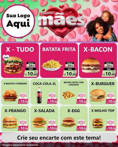 Modelo de Rede Social para Feed Instagram com o tema Dia das Mães para Hamburgueria