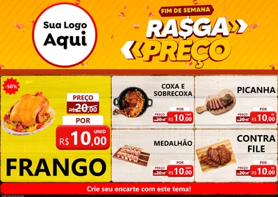 Modelo de Encarte para Encarte A4 Horizontal com o tema Fim de Semana Rasga Preços para Assados