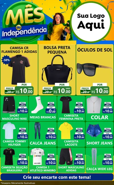 Modelo de Encarte para Encarte Grande com o tema Mês da Independência para Roupas e acessórios