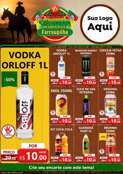 Modelo de Encarte para Encarte A4 Vertical com o tema Especial Semana Farroupilha para Distribuidora de bebidas