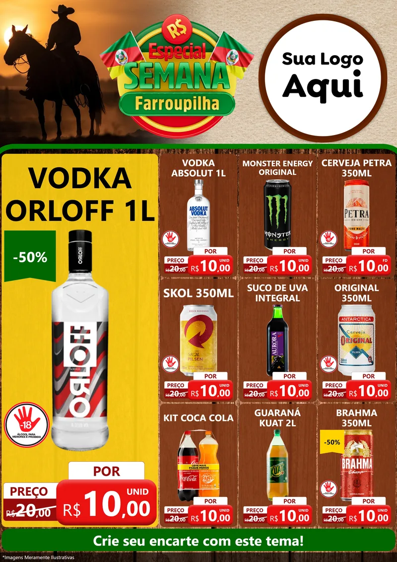Modelo de Encarte para Encarte A4 Vertical com o tema Especial Semana Farroupilha para Distribuidora de bebidas