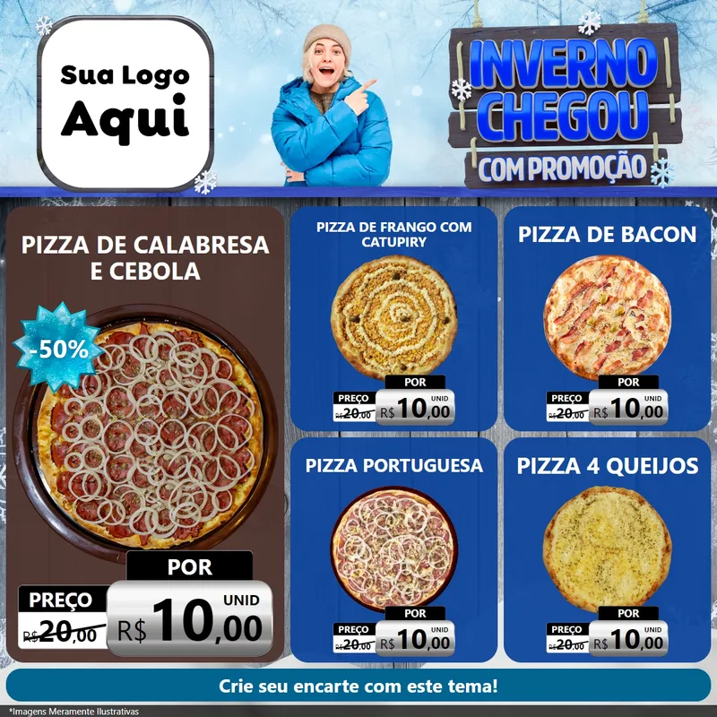 Modelo de Rede Social para Feed Facebook com o tema Inverno Chegou Com Promoção para Pizzaria