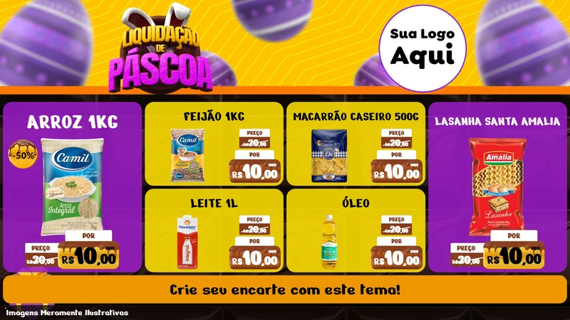 Modelo de TV para TV Horizontal com o tema Liquidação de Páscoa para Supermercado