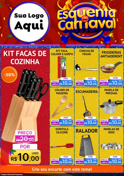Modelo de Encarte para Encarte A4 Vertical com o tema Esquenta de Carnaval para Utilidades Domésticas