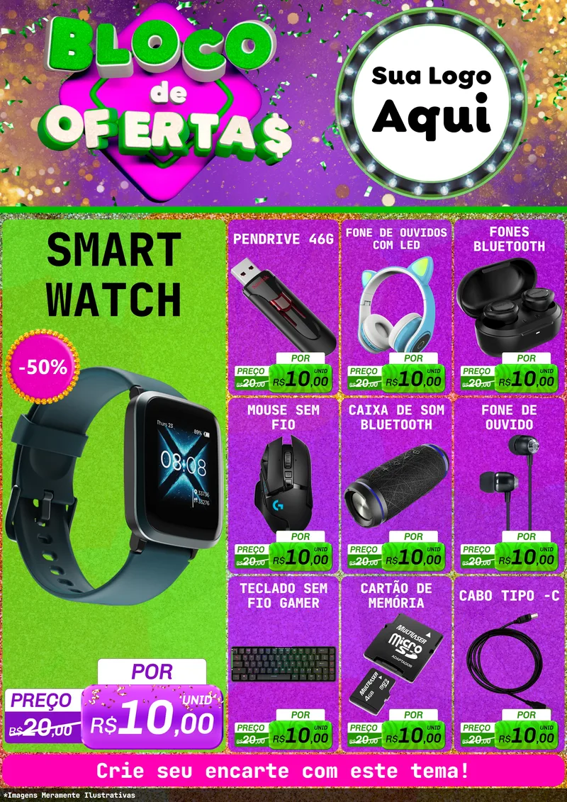 Modelo de Encarte para Encarte A4 Vertical com o tema Bloco de Ofertas para Informática