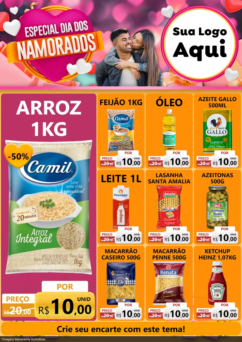 Modelo de Encarte para Encarte A4 Vertical com o tema Especial Dia dos Namorados para Supermercado
