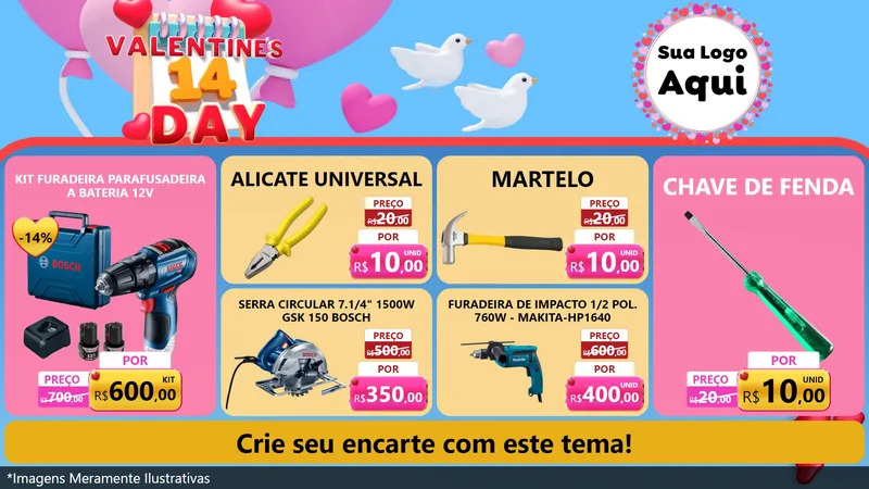 Modelo de TV para TV Horizontal com o tema Valentine's Day para Maquinas e Ferramentas