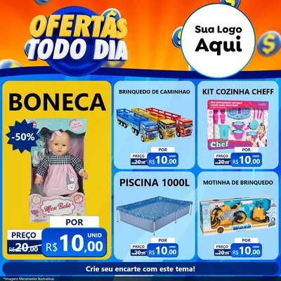 Modelo de Rede Social para Feed Facebook com o tema Ofertas Todo Dia para Brinquedos