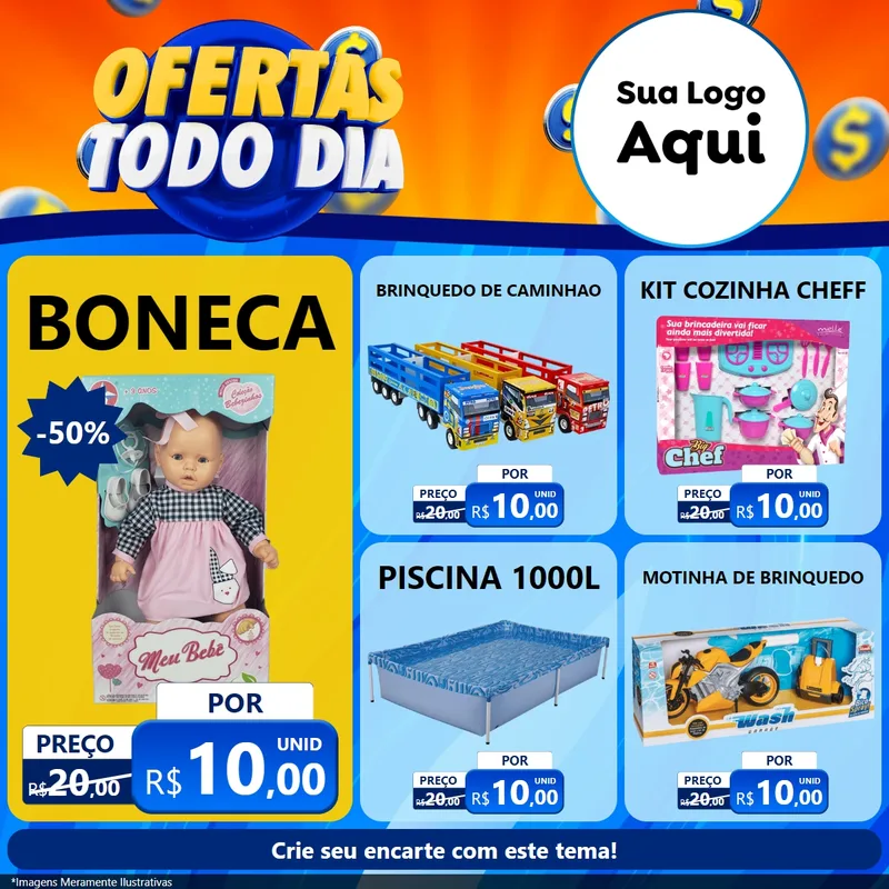 Modelo de Rede Social para Feed Facebook com o tema Ofertas Todo Dia para Brinquedos