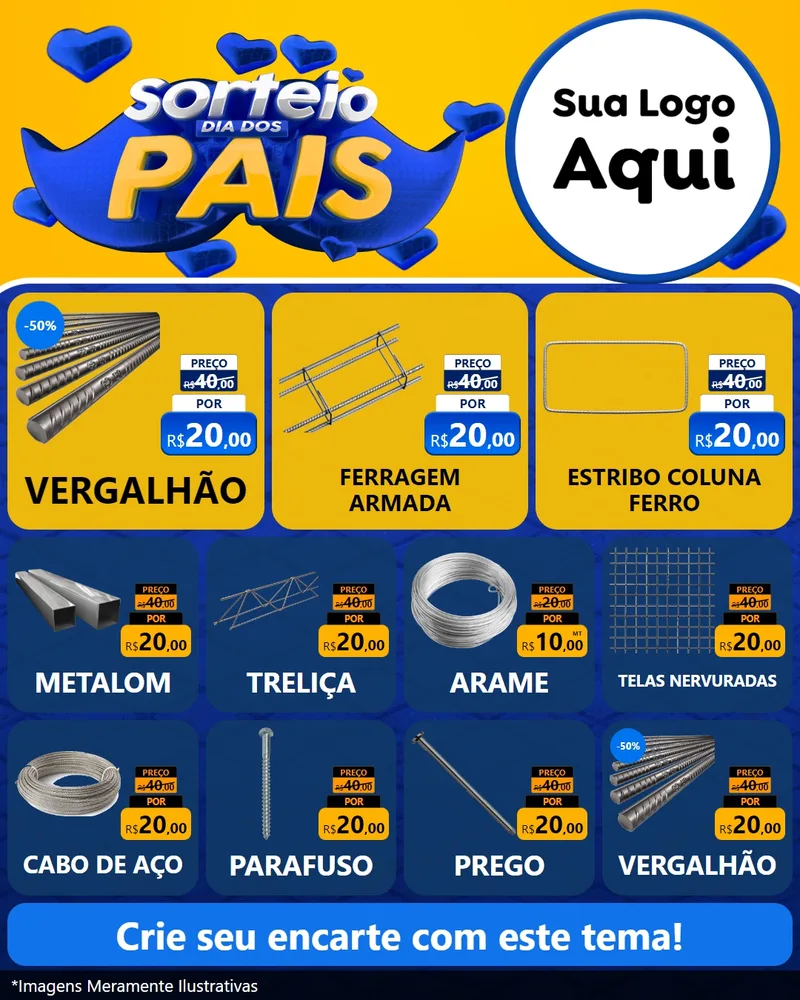 Modelo de Rede Social para Feed Instagram com o tema Sorteio Dia dos Pais para Ferragens