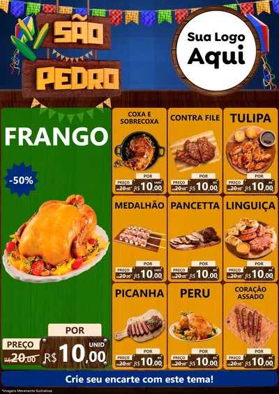 Modelo de Encarte para Encarte A4 Vertical com o tema São Pedro para Assados
