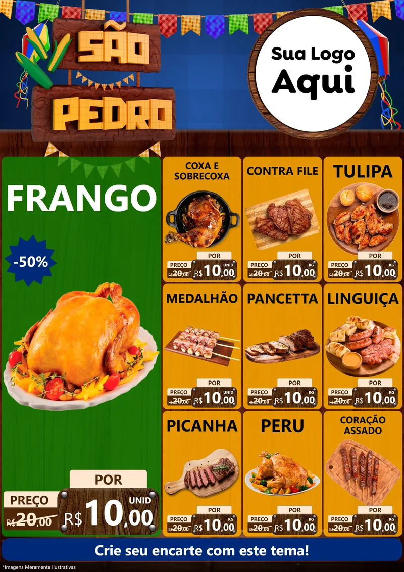 Modelo de Encarte para Encarte A4 Vertical com o tema São Pedro para Assados