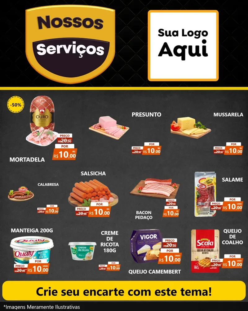 Modelo de Rede Social para Feed Instagram com o tema Nossos Serviços para Frios e Laticínios