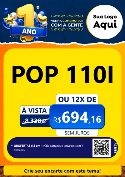 Modelo de Cartaz para Cartaz A4 Vertical com o tema Um Ano de Aniversário para Concessionaria de Motos