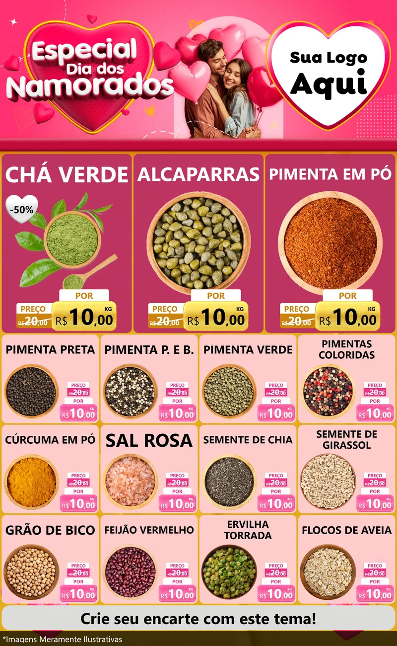 Modelo de Encarte para Encarte Grande com o tema Especial Dia dos Namorados para Produtos Naturais