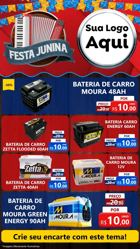 Modelo de TV para TV Vertical com o tema Festa Junina para Baterias Elétricas
