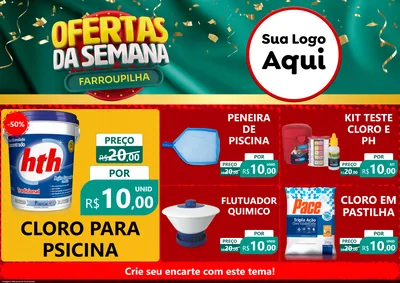 Modelo de Encarte para Encarte A4 Horizontal com o tema Ofertas da Semana Farroupilha para Produtos para Piscina