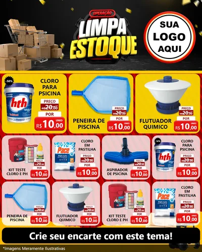Modelo de Rede Social para Feed Instagram com o tema Operação Limpa Estoque para Produtos para Piscina