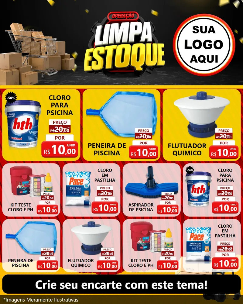 Modelo de Rede Social para Feed Instagram com o tema Operação Limpa Estoque para Produtos para Piscina