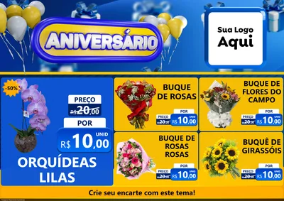 Modelo de Encarte para Encarte A4 Horizontal com o tema Aniversário para Floricultura e jardim