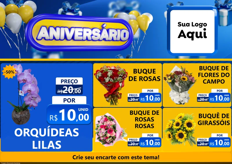 Modelo de Encarte para Encarte A4 Horizontal com o tema Aniversário para Floricultura e jardim