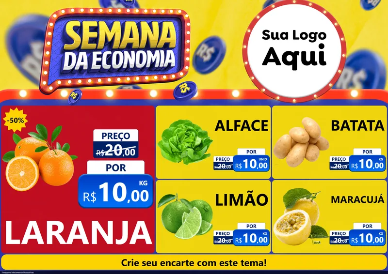 Modelo de Encarte para Encarte A4 Horizontal com o tema Semana da Economia para Hortifrúti