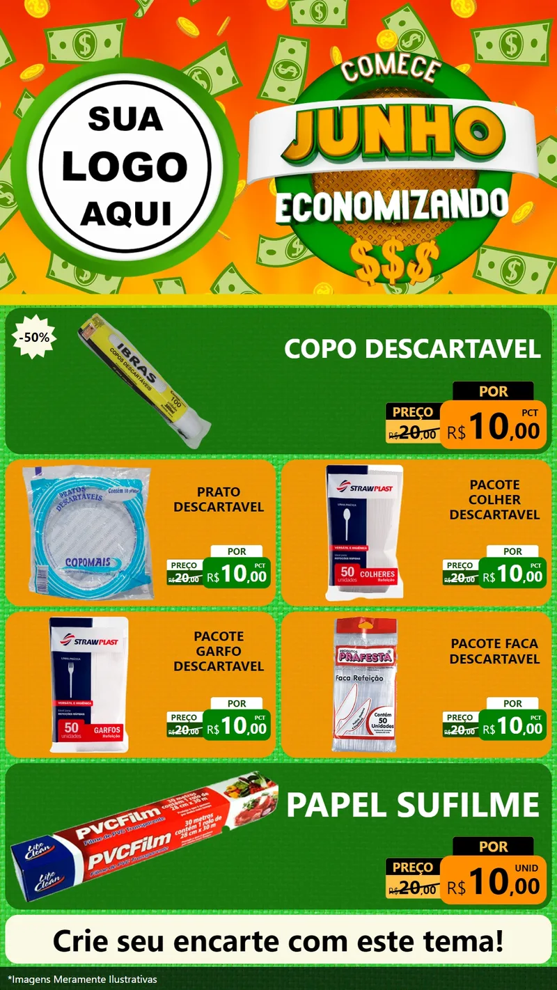 Modelo de TV para TV Vertical com o tema Comece Junho Economizando para Embalagens