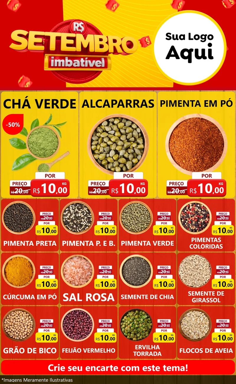 Modelo de Encarte para Encarte Grande com o tema Setembro Imbatível para Produtos Naturais