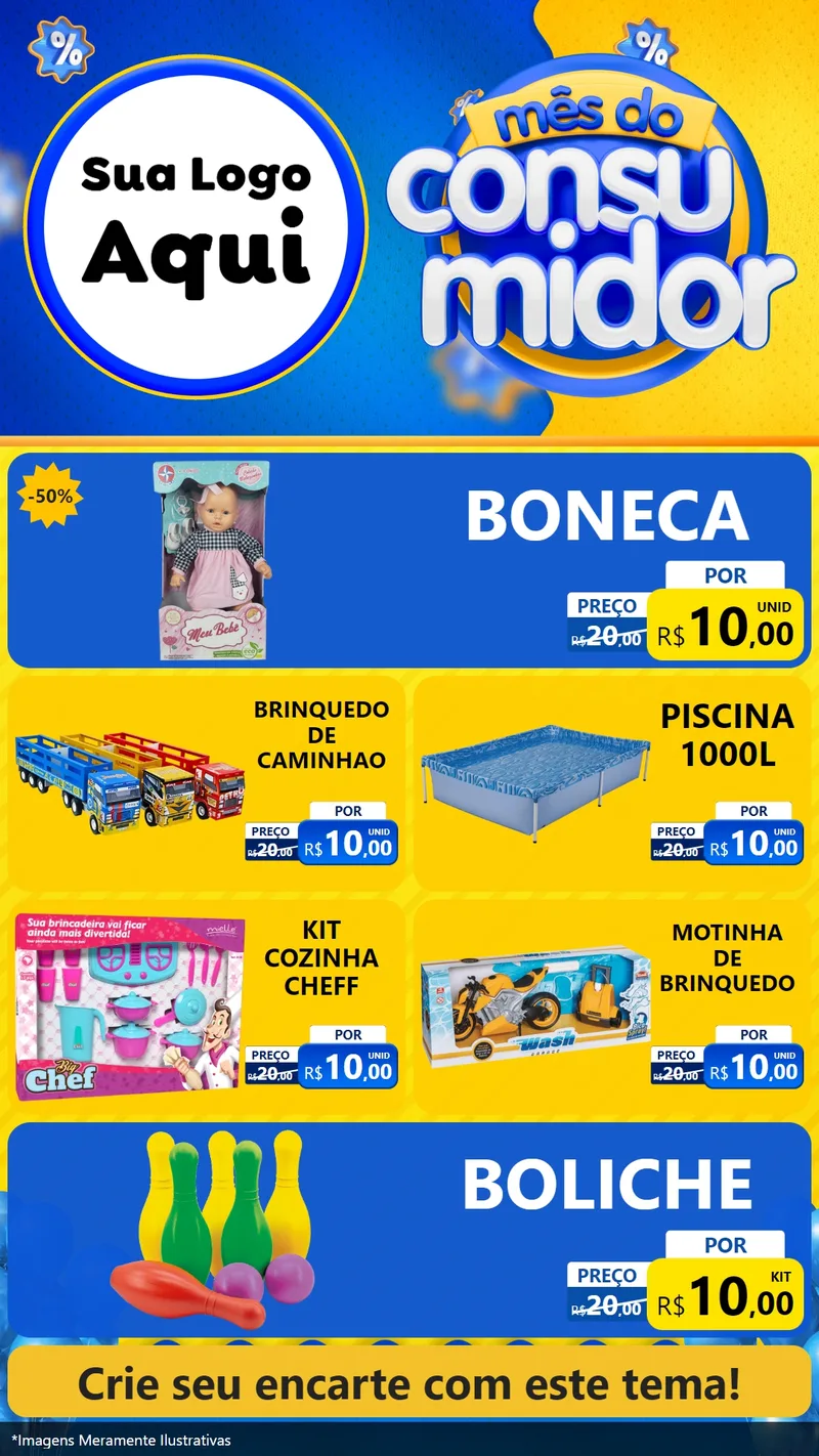 Modelo de TV para TV Vertical com o tema Mês do Consumidor para Brinquedos