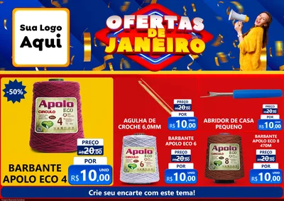Modelo de Encarte para Encarte A4 Horizontal com o tema Ofertas de Janeiro para Armarinho e Aviamentos
