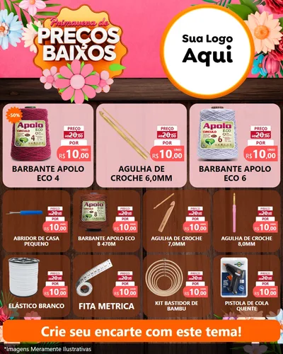Modelo de Rede Social para Feed Instagram com o tema Primavera de Preços Baixos para Armarinho e Aviamentos