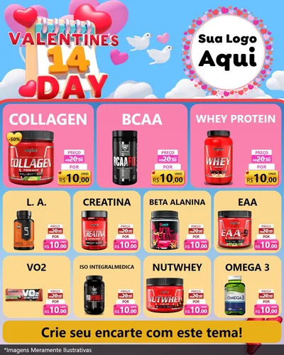 Modelo de Rede Social para Feed Instagram com o tema Valentine's Day para Suplementos alimentares