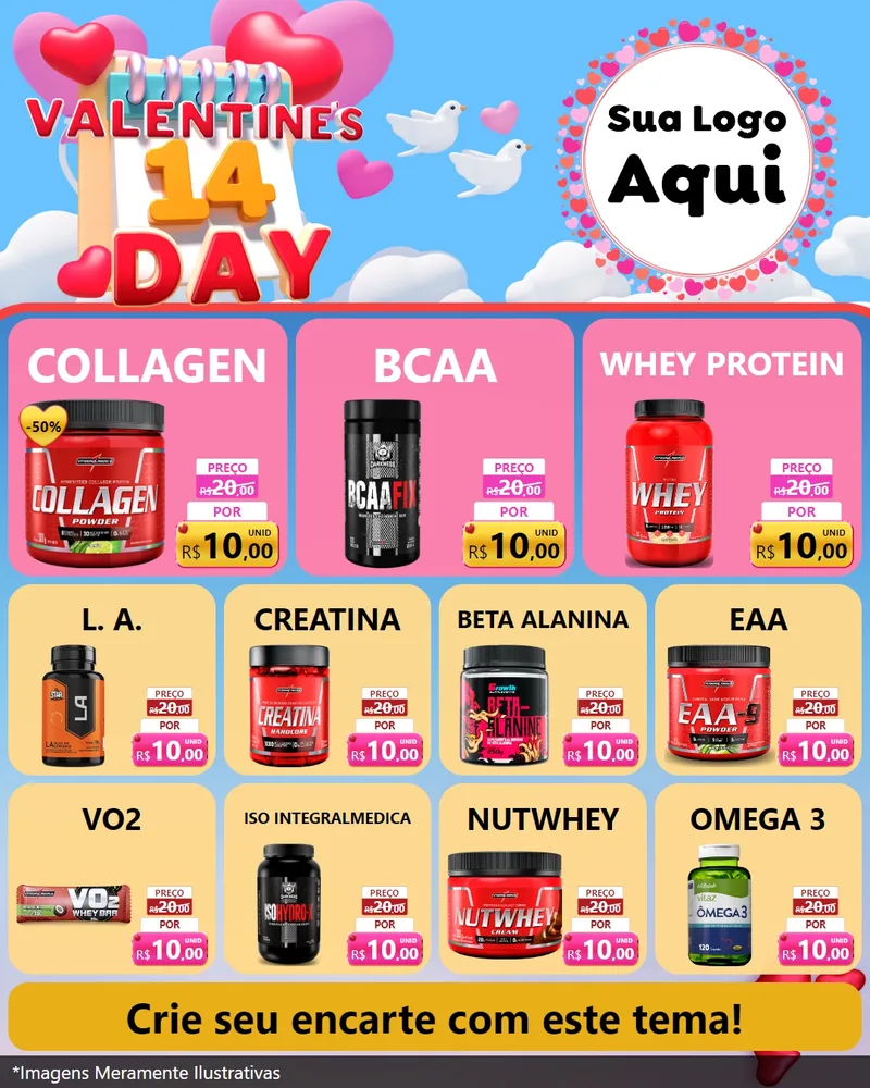 Modelo de Rede Social para Feed Instagram com o tema Valentine's Day para Suplementos alimentares
