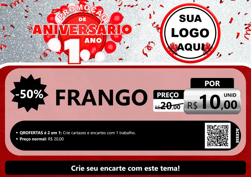 Modelo de Cartaz para Cartaz A4 Horizontal com o tema Promoção de Aniversário - 1 Ano para Assados