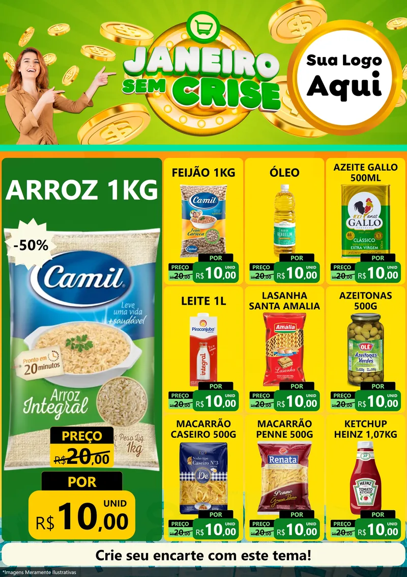 Modelo de Encarte para Encarte A4 Vertical com o tema Janeiro Sem Crise para Supermercado