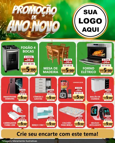 Modelo de Rede Social para Feed Instagram com o tema Promoção de Ano Novo para Móveis e Eletro