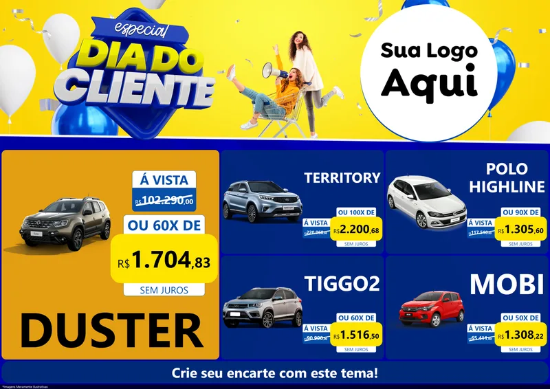 Modelo de Encarte para Encarte A4 Horizontal com o tema Especial Dia do Cliente para Concessionaria de Carros