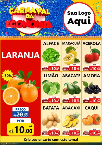 Modelo de Encarte para Encarte A4 Vertical com o tema Carnaval da Economia para Hortifrúti