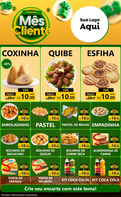 Modelo de Encarte para Encarte Grande com o tema Especial Mês do Cliente para Salgadaria