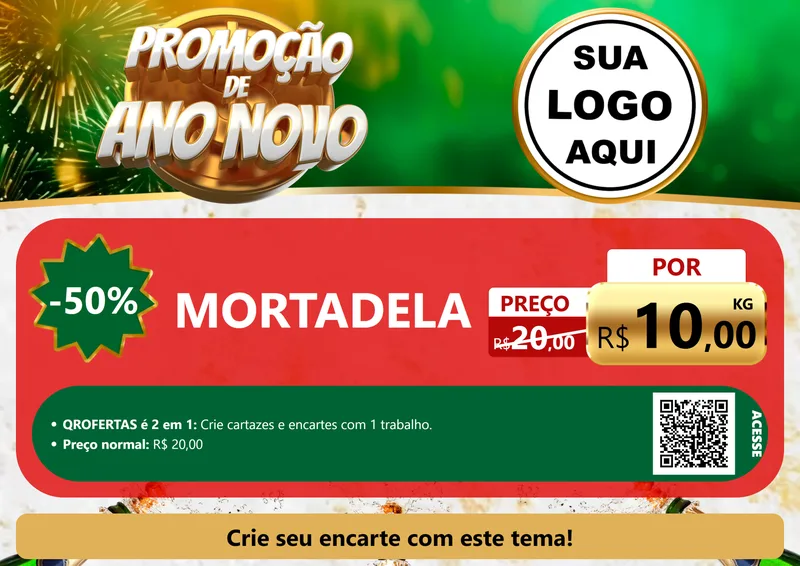 Modelo de Cartaz para Cartaz A4 Horizontal com o tema Promoção de Ano Novo para Frios e Laticínios