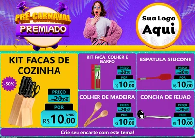Modelo de Encarte para Encarte A4 Horizontal com o tema Pré-Carnaval Premiado para Utilidades Domésticas