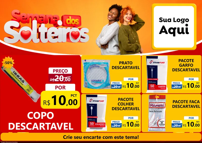 Modelo de Encarte para Encarte A4 Horizontal com o tema Semana dos Solteiros para Embalagens