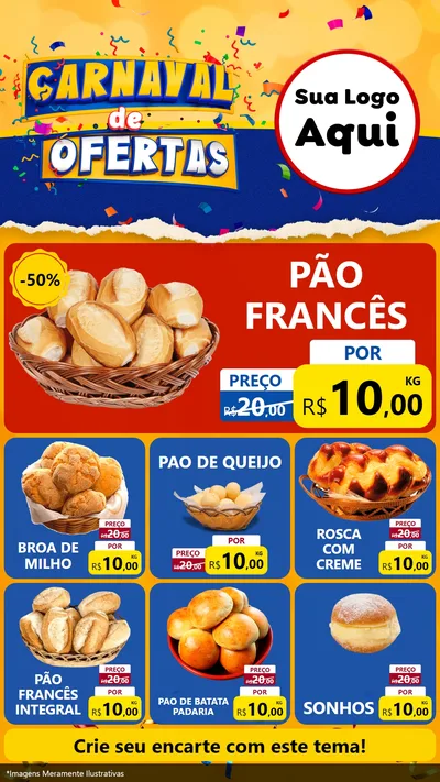 Modelo de Rede Social para Stories com o tema Carnaval de Ofertas para Padaria