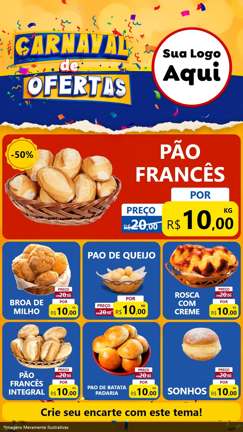Modelo de Rede Social para Stories com o tema Carnaval de Ofertas para Padaria