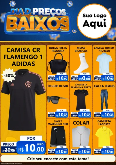 Modelo de Encarte para Encarte A4 Vertical com o tema Dia D Preço Baixo para Roupas e acessórios